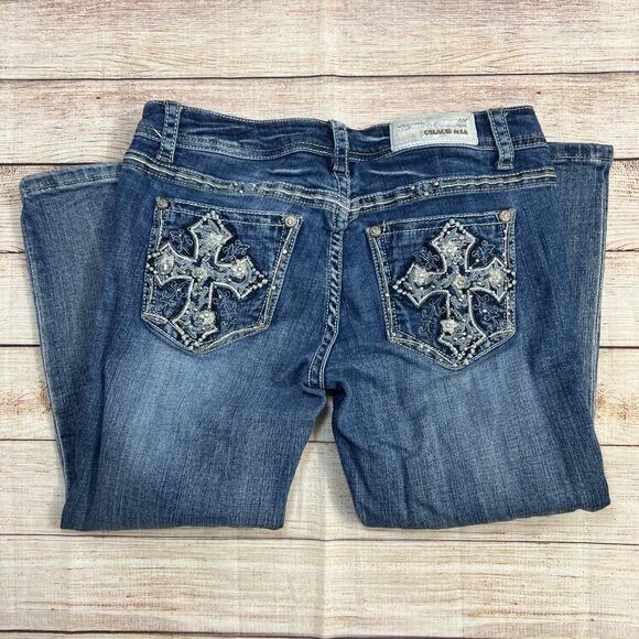 Grace In LA Capri Jeans Size 29 Embellished Cross Pockets Rhinestone Bling - Picture 8 of 15